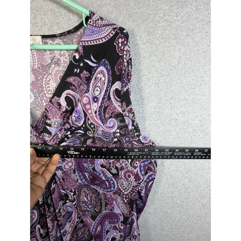 Dressbarn Tunic Top Womens XL Purple Paisley Beaded V Neck 3/4 Sleeve Stretch - Picture 6 of 10